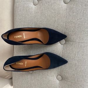 Fendi navy suede block heels